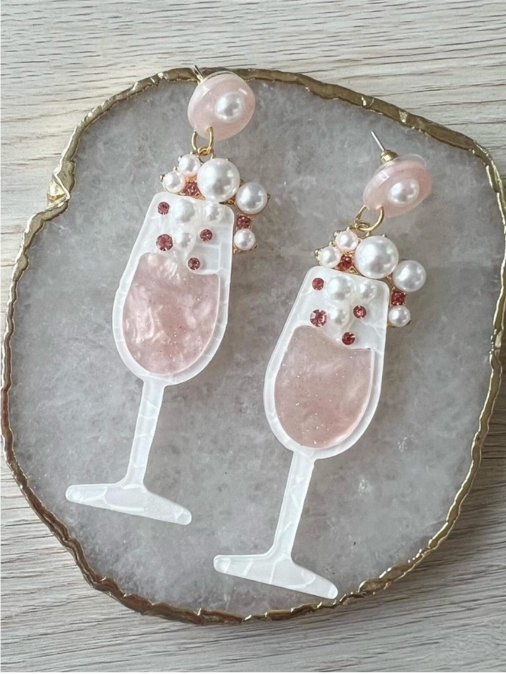 Plunder Champagne Glass Drop Earrings in Pearlescent Pink